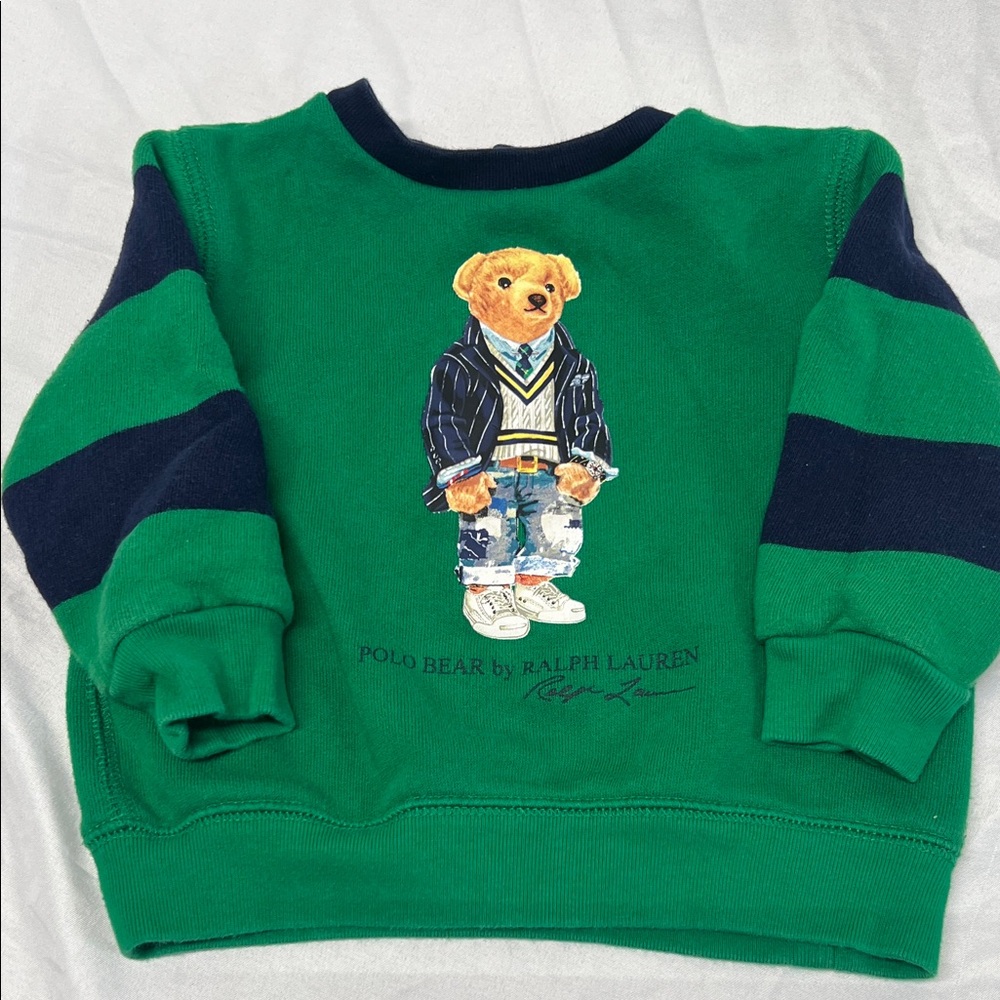 Ralph Lauren Polo Green and Navy Bear Sweatshirt Size 12 Months